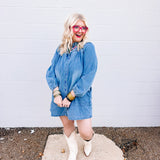 Carole Christian Smocked Denim Dress