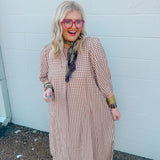 Sweetheart Gingham Midi Dress in Taupe