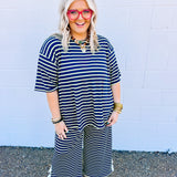 Stripes & Lace Top - Navy/Green