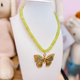 HD: Light Green Beaded Butterfly Necklace