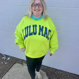 LULU MAC Chartreuse/Deep Blue Logo Crew