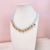 Gold Digger: White Glass Beads Necklace with Crystal Charms