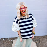 Oddi Black/Ivory Striped Top