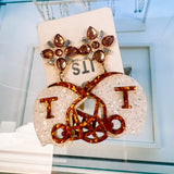 Orange and White Power T Helmet Earrings