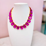 Gold Digger: Emerald Cut Pink Crystal Necklace