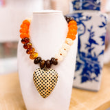 Hart Designs: Fall Multicolor Beaded Necklace with Checkered Heart