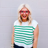 Zenana Oversized Striped Sweater Vest Green