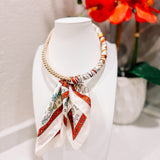 Karlie Beaded Scarf Necklace: White + Rust