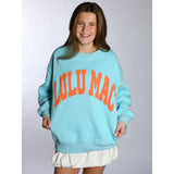 LULU MAC: Light Blue and Coral Logo Crew