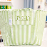 TRVL Jumbo Tote: Green Pimlico Stripe