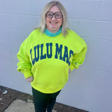 LULU MAC Chartreuse/Deep Blue Logo Crew