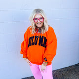 LULU MAC: Orange and Black Logo Crew