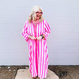 Heart of Grace Pink Striped Midi Dress