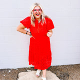 Jodifl Red Dumplins Lace Midi Dress
