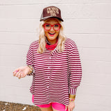 Queen Striped Top (Burgundy/Pink)