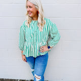 Add a Bow Striped Top in Green