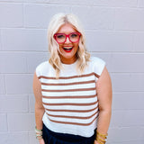 Zenana Oversized Striped Sweater Vest Mocha