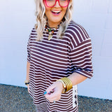 Stripes & Lace Top - Brown/Pink