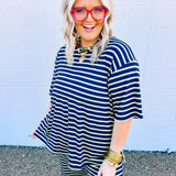 Stripes & Lace Top - Navy/Green