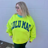 LULU MAC Chartreuse/Deep Blue Logo Crew