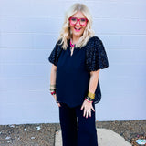 Oddi Black Sequin Sleeved Top