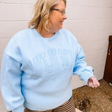 LULU MAC: Blue Monochromatic Appliqué Crew