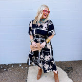 Oddi Black Floral Midi Dress