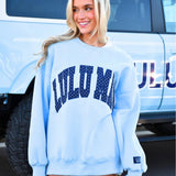 LULU MAC: Polka Dot Appliqué Crew in Light Blue