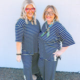 Stripes & Lace Pants - Navy/Green