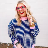 Stylive Sloane Stripe Top-Navy/Cream/Pink