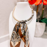 Karlie Beaded Scarf Necklace: Brown + Cream