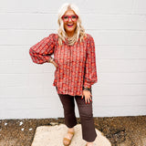 Oddi Burgundy Floral Long Sleeve Blouse