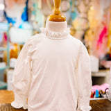 LULU BEBE: White Ruffle Neck Collar Blouse
