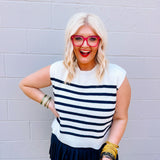 Zenana Oversized Striped Sweater Vest Black