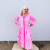 Heart of Grace Pink Striped Midi Dress
