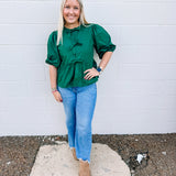 Button + Bows Top in Hunter Green