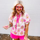 Entro Hot Pink Floral Top