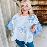 Fall Flowery French Terry Top in Blue