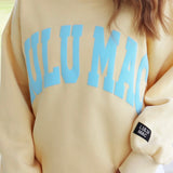 LULU MAC: Butter/Teal Logo Puff Crew (Oversized Style)