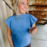 Fuzzy Mock Neck Sweater in Blue