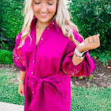 Raspberry Wine Poplin Shirt Dress S-3X