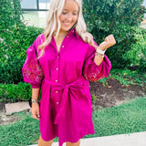 Raspberry Wine Poplin Shirt Dress S-3X