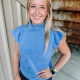 Fuzzy Mock Neck Sweater in Blue