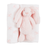 Mudpie: Bow Swaddle with Bunny Rattle Set
