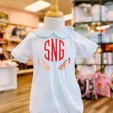 Shepherd Short Sleeve Peter Pan Bubble with Blue Gingham Collar