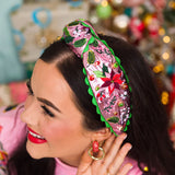 BC Pink Metallic Embroidered Poinsettia Headband