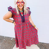 Plaid Tidings Dress - Red