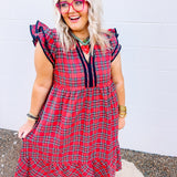 Plaid Tidings Dress - Red