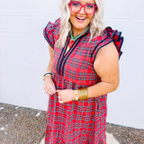 Plaid Tidings Dress - Red