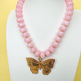 LOVE LEMON LANE Classic Beaded Necklace – 15mm – Light Pink - Butterfly